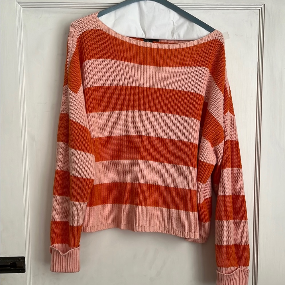Striped Pink and Orange French Connection cable knit Sweater